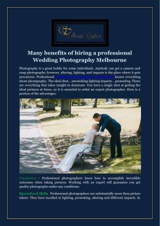 Many benefits of hiring a professional Wedding Photography Melbourne