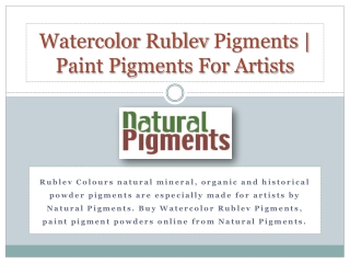 Watercolor Rublev Pigments | Paint Pigments For Artists