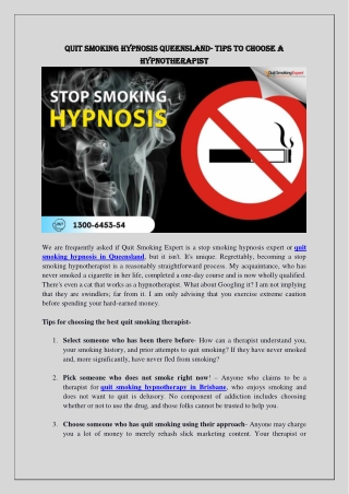 Quit Smoking Hypnosis Queensland- Tips To Choose A Hypnotherapist