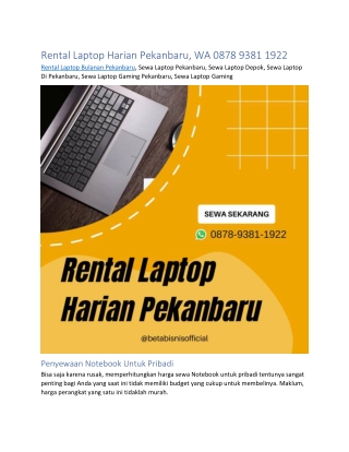 Rental Laptop Harian Pekanbaru, WA 0878 9381 1922