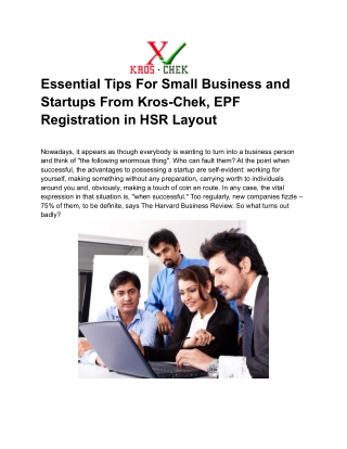 Essential Tips For Small Business and Startups From Kros-Chek, EPF Registration in HSR Layout (1)