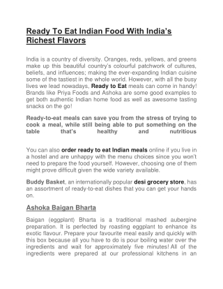 Ready To Eat Indian Food With India’s Richest Flavors