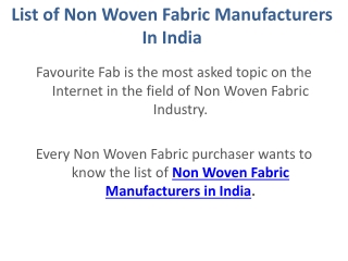 List of Non Woven Fabric Manufacturers In India - Favourite Fab