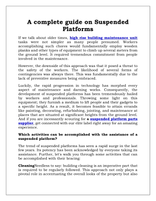 A complete guide on Suspended Platforms