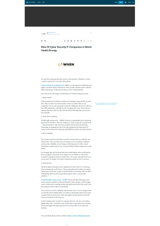 Role Of Cyber Security IT Companies in World Health Energy