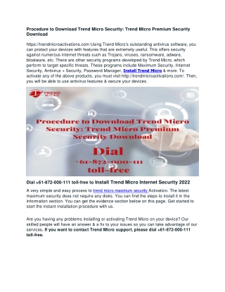 Procedure to Download Trend Micro Security