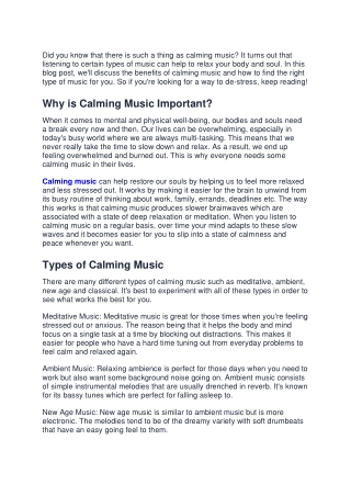 Calming Music for Body and Soul