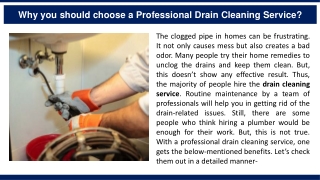 Why you should choose a Professional Drain Cleaning Service?