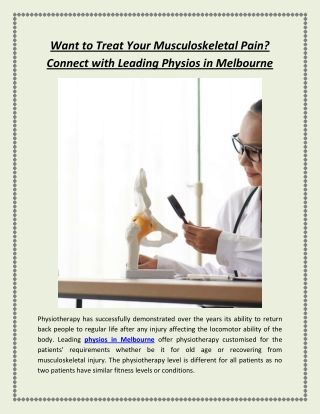 Want to Treat Your Musculoskeletal Pain Connect with Leading Physios in Melbourne