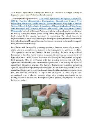 Asia Pacific Agricultural Biological Market Research Report: Ken Research