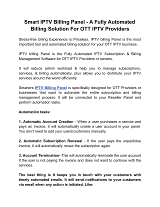 Smart IPTV Billing Software For OTT / IPTV Providers