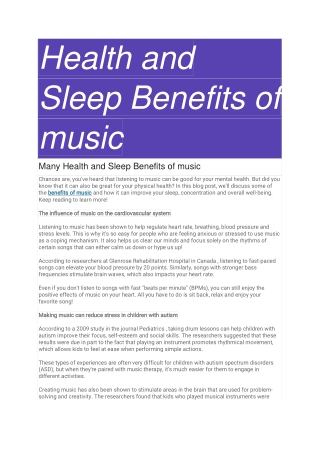 Many Health and Sleep Benefits of music