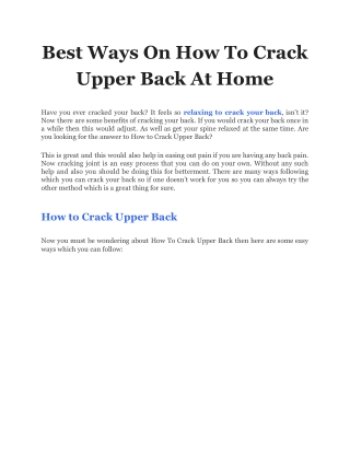 Best Ways On How To Crack Upper Back At Home