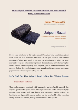 How Jaipuri Razai Is A Perfect Solution For Winter