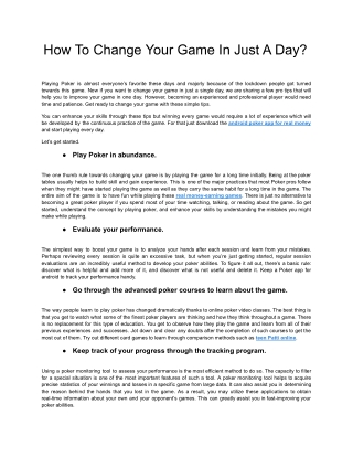 How To Change Your Game In Just A Day?