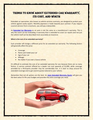 Things to Know About Extended Car Warranty