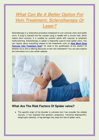 What Can Be A Better Option For Vein Treatment; Sclerotherapy Or Laser