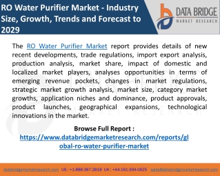 RO Water Purifier Market Industry Synopsis, Segment Analysis, Trends, Strategies