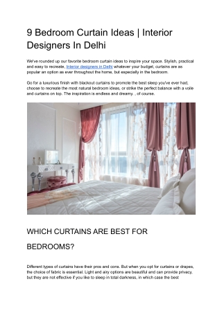 9 Bedroom Curtain Ideas | Interior Designers In Delhi