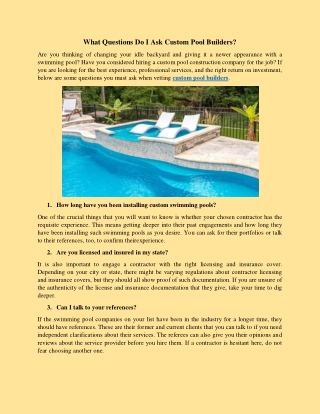 What Questions Do I Ask Custom Pool Builders