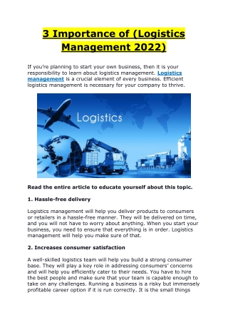 3 Importance of (Logistics Management 2022)