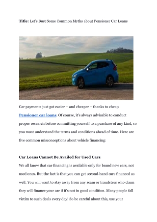 Let’s Bust Some Common Myths about Pensioner Car Loans