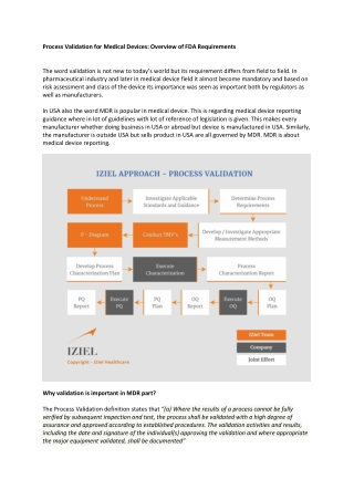 Process Validation for Medical Devices Overview of FDA Requirements