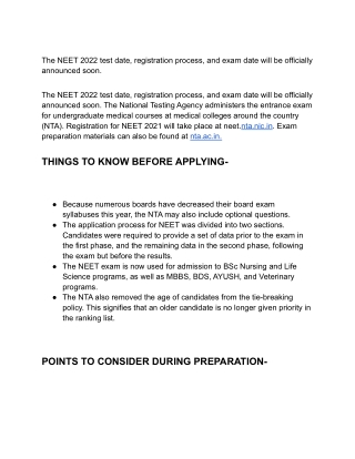 NEET 2022- THINGS TO REMEMBER BEFORE APPLYING AND DURING PREPARATION!