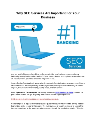 Why SEO Services Are Important For Your Business