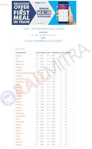 12926 - PASCHIM EXPRESS Train Schedule