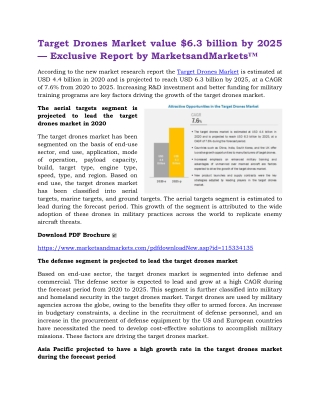 Target Drones Market value $6.3 billion by 2025 — Exclusive Report by MarketsandMarkets™