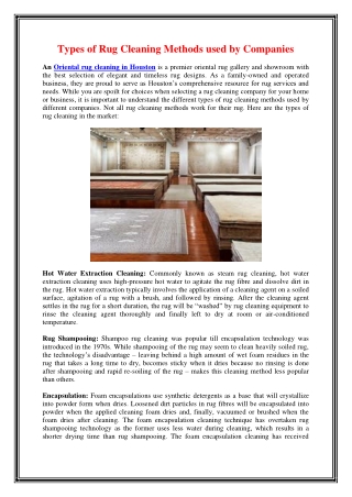 Types of Rug Cleaning Methods used by Companies