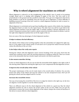 Why is wheel alignment for machines so critical