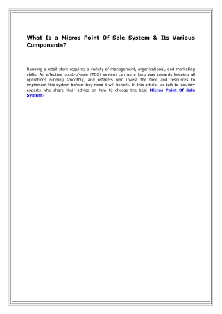 What Is a Micros Point Of Sale System & Its Various Components