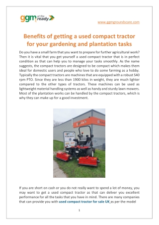 Benefits of getting a used compact tractor for your gardening and plantation tas