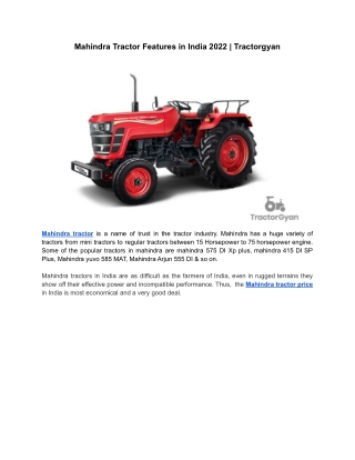 Mahindra Tractor Features in India 2022 | Tractorgyan