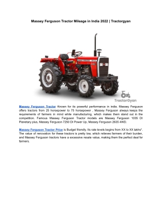 Massey Ferguson Tractor Mileage in India 2022 | Tractorgyan