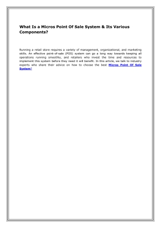 What Is a Micros Point Of Sale System & Its Various Components