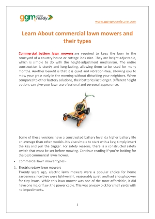 Learn About commercial lawn mowers and their types