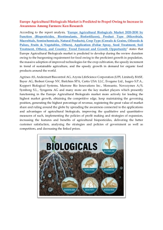 Europe Agricultural Biological Market Overview, Size, Share, Demand, and Future