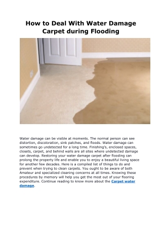 How to Deal With Water Damage Carpet during Flooding