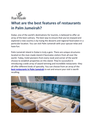 What are the best features of restaurants in Palm Jumeirah (1)