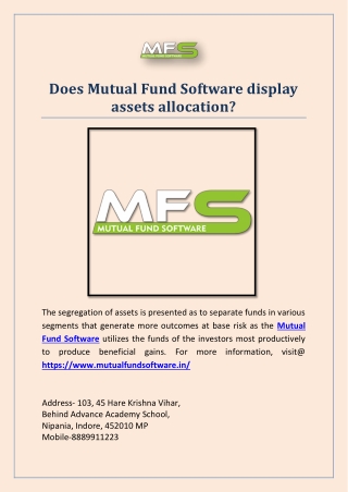 Mutual Fund Software display assets allocation