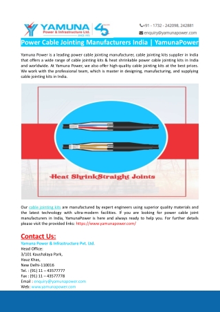 Power Cable Jointing Manufacturers India