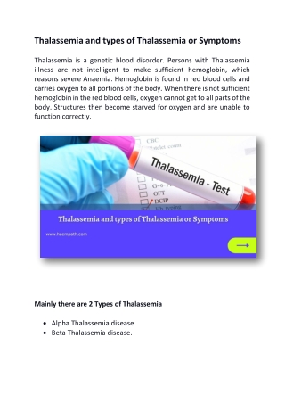 Thalassemia and types of Thalassemia or Symptoms HaemPath