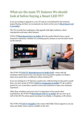 What are the main TV features We should look at before buying a Smart LED TV?