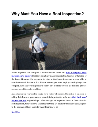Why Must You Have a Roof Inspection