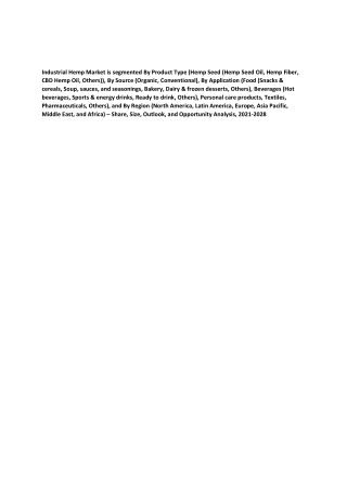Industrial Hemp Market Size Demand Analysis 2021