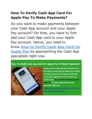 How To Verify Cash App Card For Apple Pay To Make Payments?