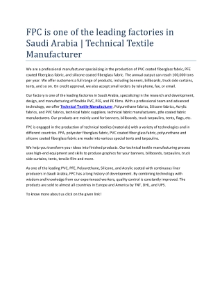 FPC is one of the leading factories in Saudi Arabia